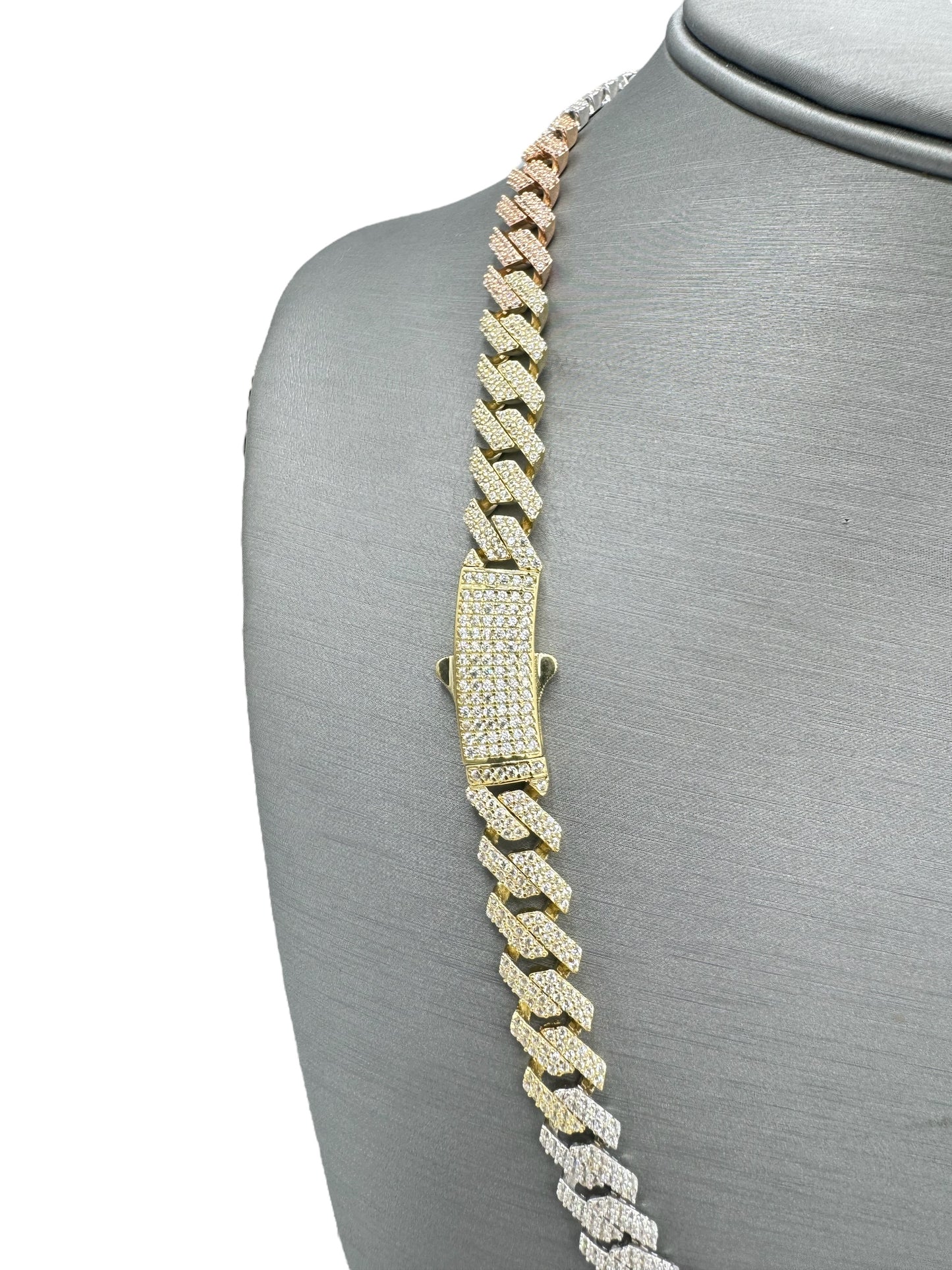 New 14K Full CZ Tricolor Itallo Choker (9.4MM). H.J™️