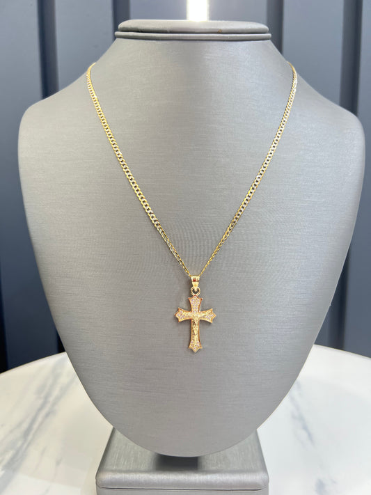 New 14k CZ Cross Pendant & Solid Two Tone Cuban Chain G.O.J™️