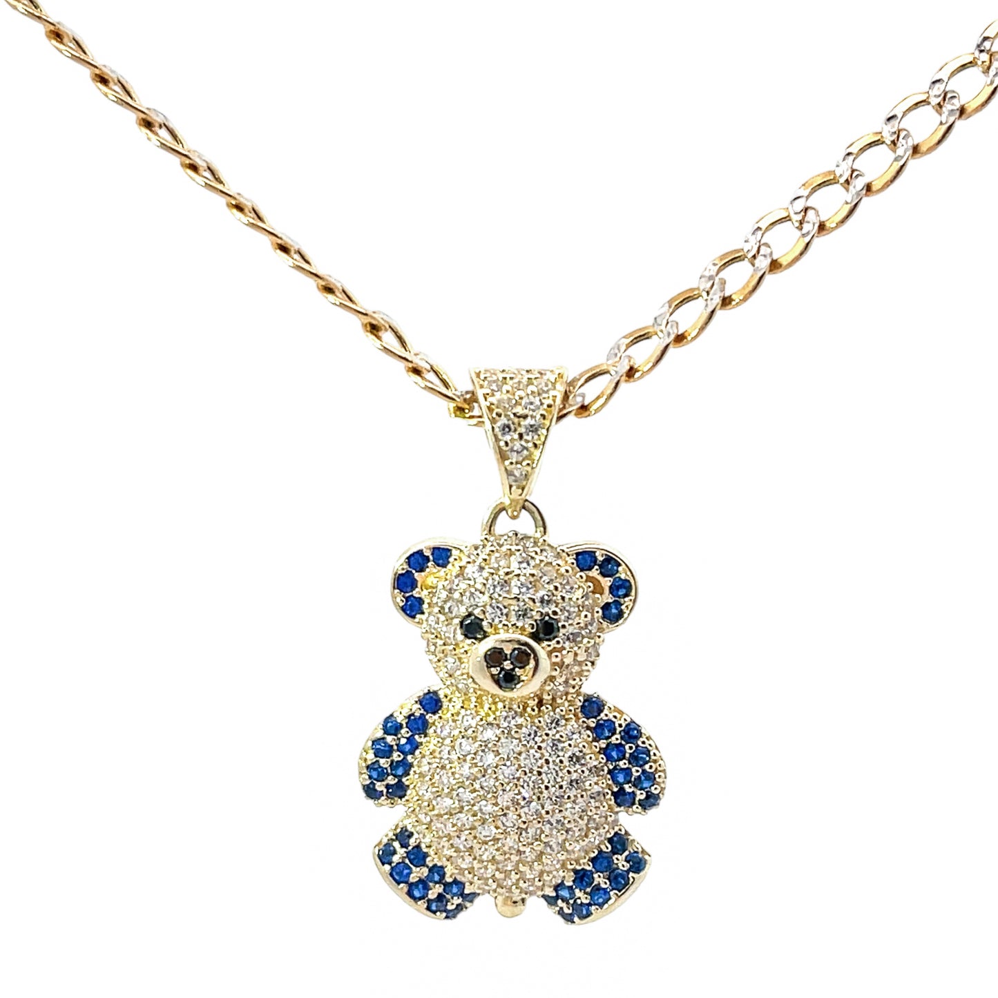 New 14k CZ Teddy Bear Pendant & Two Tone Cuban Chain (3.7MM) H.J™️