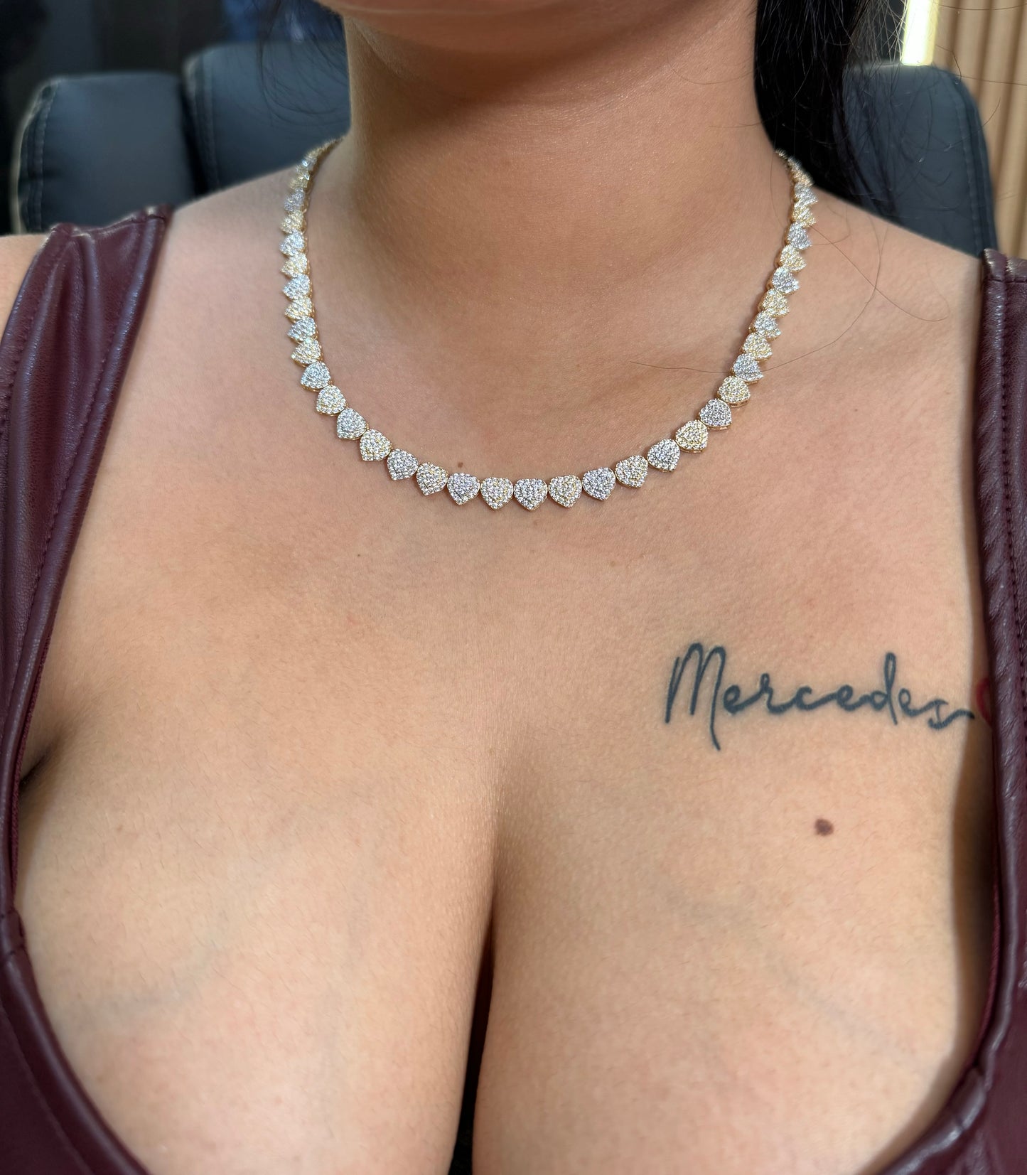 New 14K CZ Two Tone Heart Choker (18”).  H.J™️